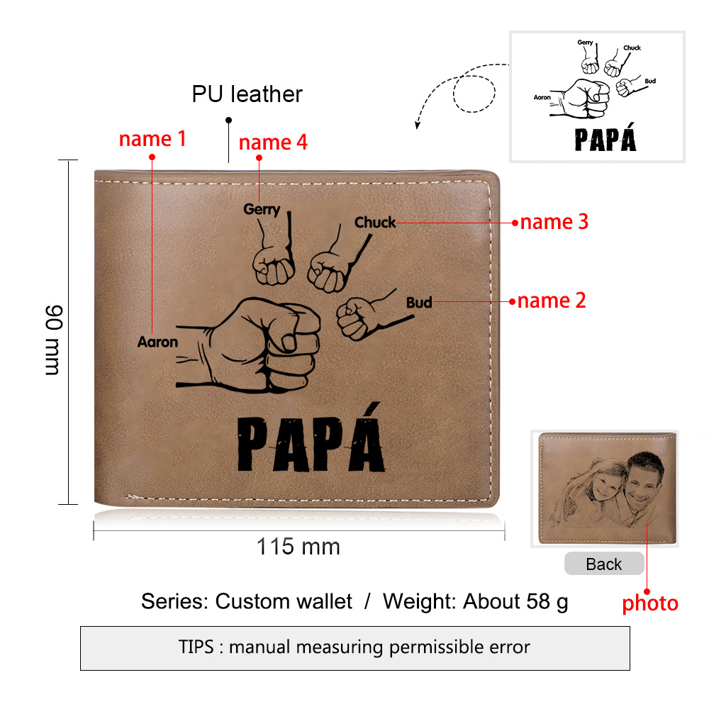 A mi papá-Cartera 2-5 nombres y foto personalizados billetera clásica puño a puño -Jessemade ES