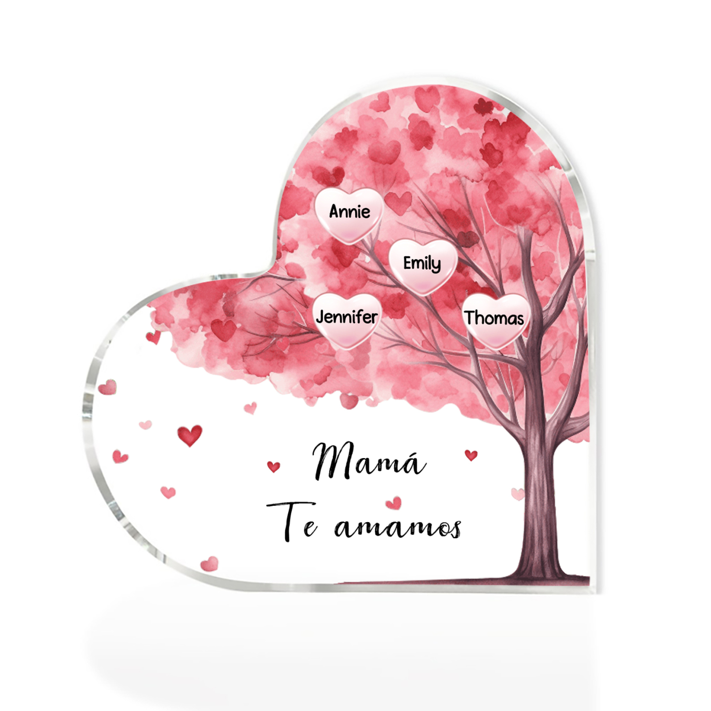 A mi mamá/abuela-Placa de acrílico "Árbol" en forma de corazón 4 nombres y 1 texto personalizados-Jessemade ES