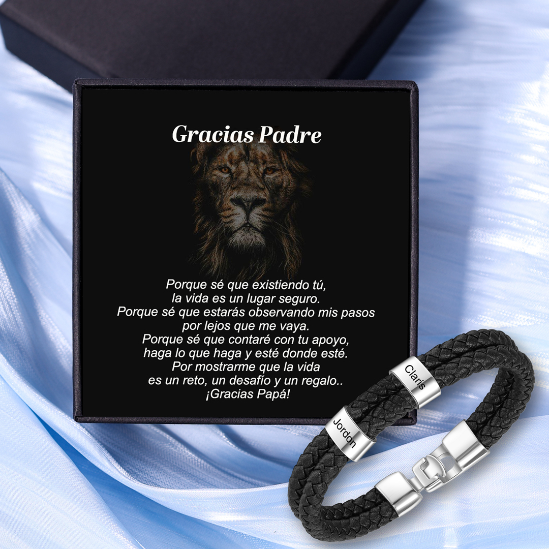 A mi papá-Pulsera de cuero trenzado 2 aros con 2 nombres personalizados pulsera de hombre -Jessemade ES