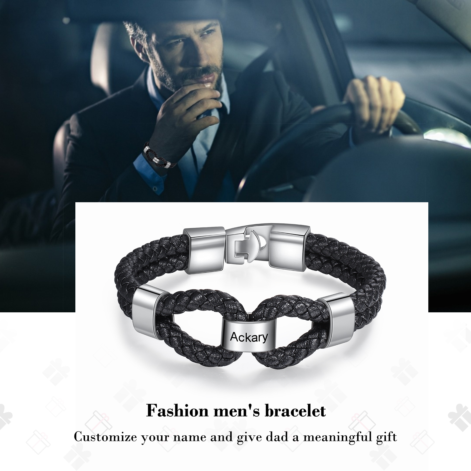 Pulsera 1-7 Nombres Personalizados de Cuero Trenzado con Aros-Jessemade ES