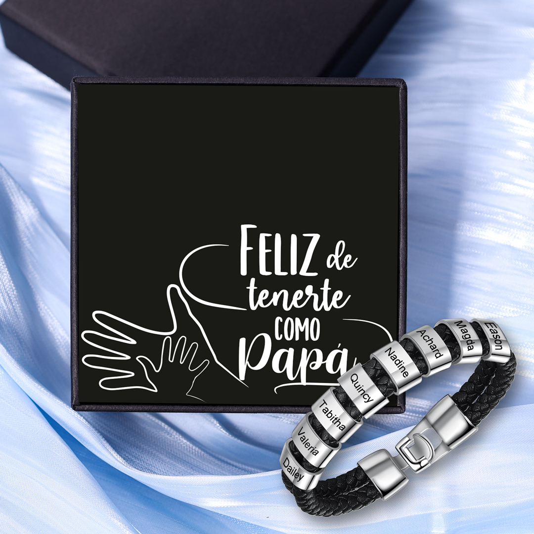 A mi papá-Pulsera de cuero trenzado Pulsera de hombre con 8 aros personalizados con 8 nombres-Jessemade ES