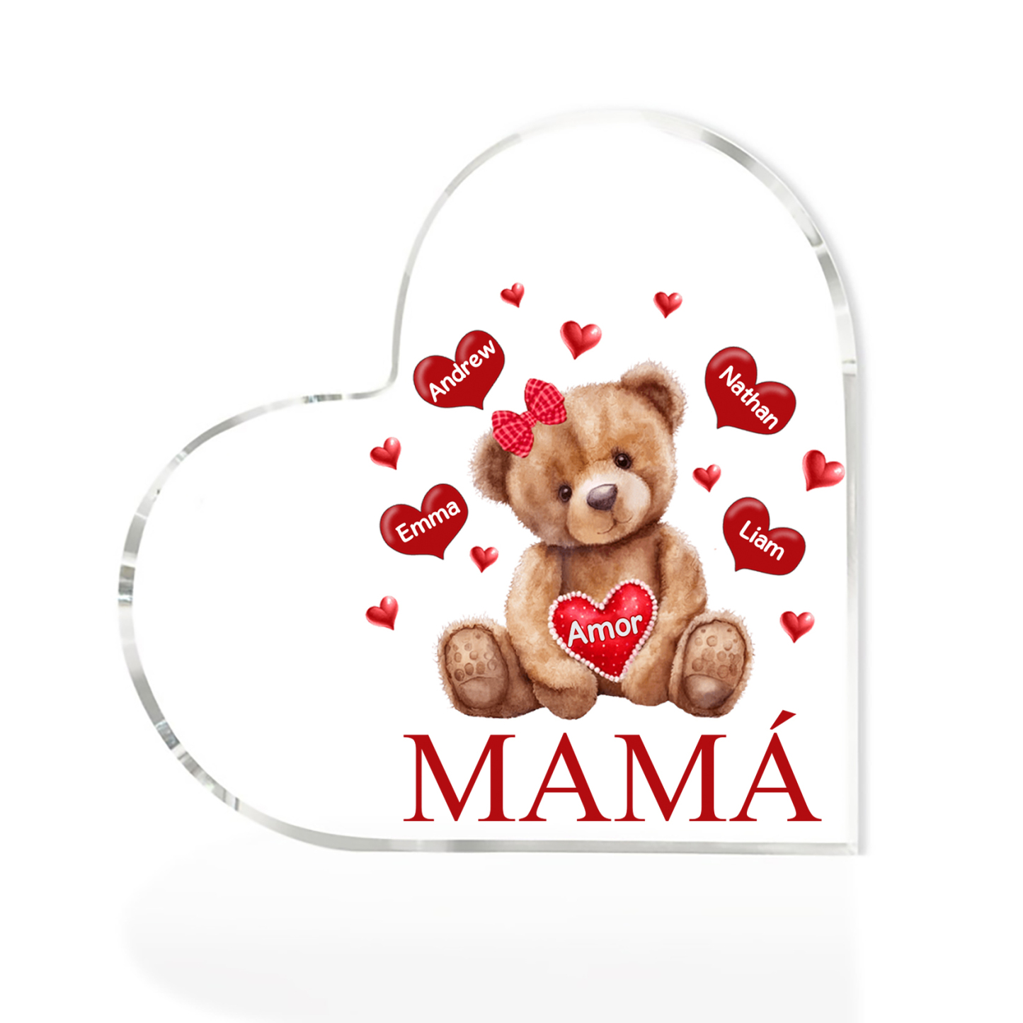 A mi mamá/abuela-Placa de acrílico "Nosotros" en forma de corazón 4 nombres y 1 texto personalizados-Jessemade ES