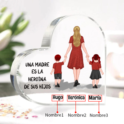 Placa de acrílico en forma de corazón mamá e hijos con 2-3 nombres personalizados-Jessemade ES