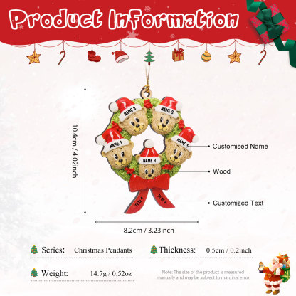 Navidad-Ornamentos Navideños de Madera Guirnalda y osos 5 Nombres con 2 Textos Personalizados