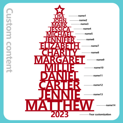Navidad-Ornamento navideño de madera árbol de nombres con 14 nombres y año personalizados