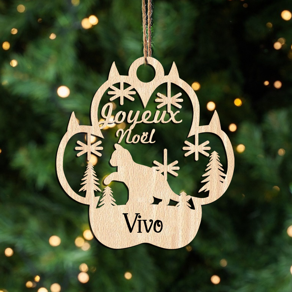 Navidad-Ornamento navideño de pata de gato con 1 nombre personalizado