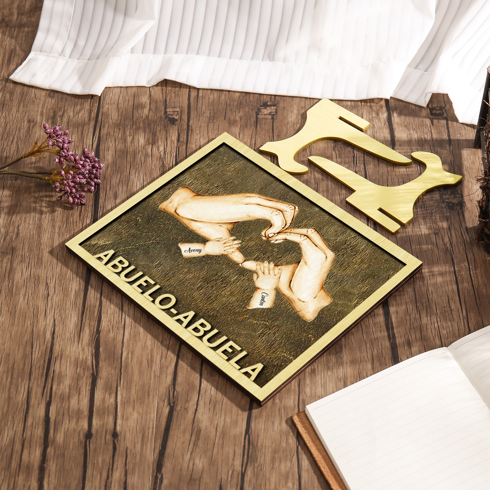 A mi abuela/abuelo-Adorno 2-8 nombres personalizados decoración de madera mano con mano-Jessemade ES