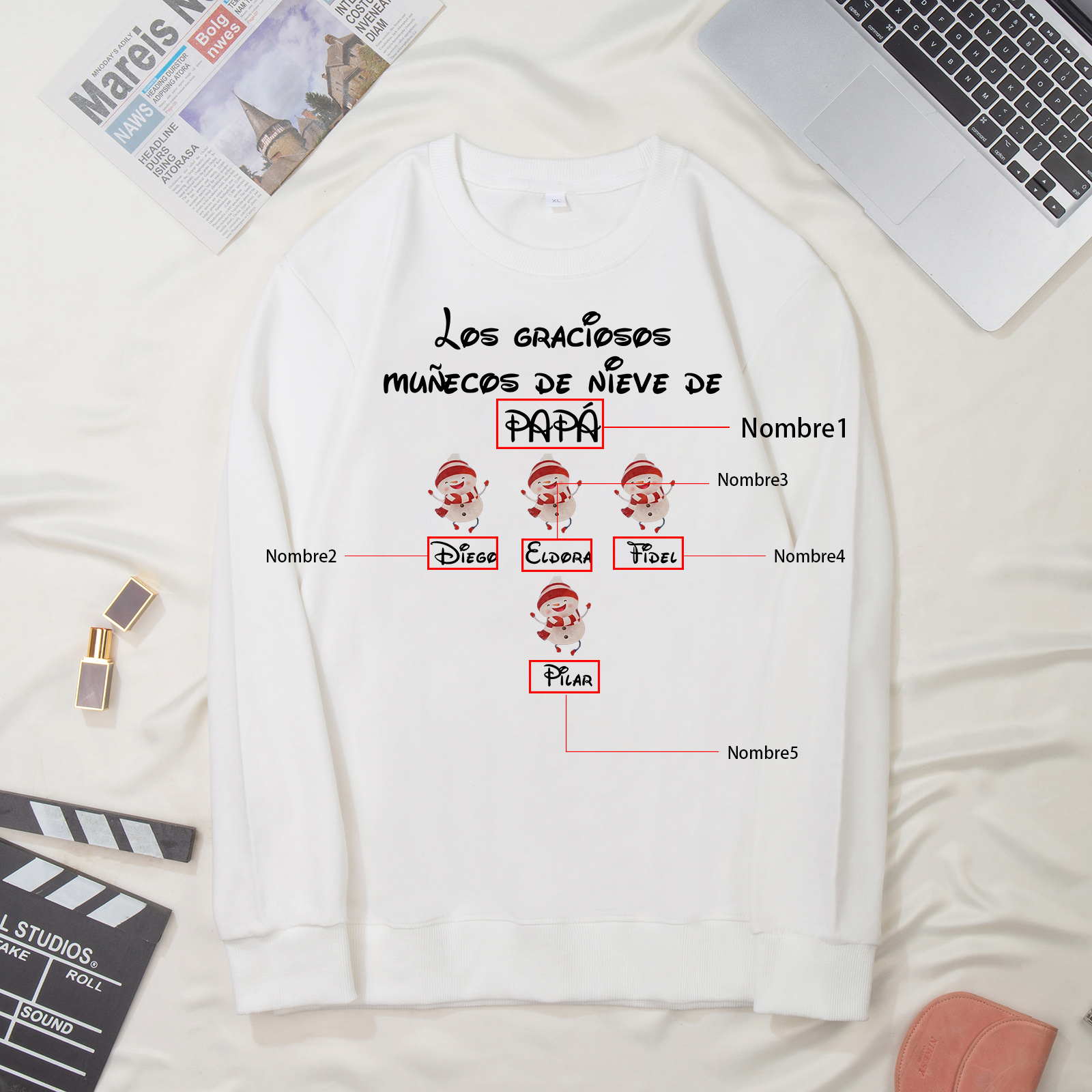 Familia-Sudadera "Muñecos de nieve" 5 nombres personalizados-Jessemade ES