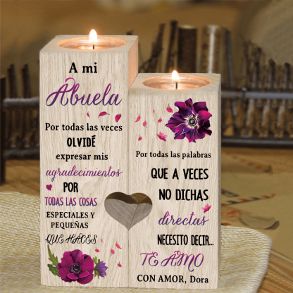A mi abuela - Candelero de madera sin vela Flores 1 nombres personalizado