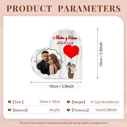 Placa de acrílico en forma de corazón con fecha, texto y foto personalizados-Jessemade ES
