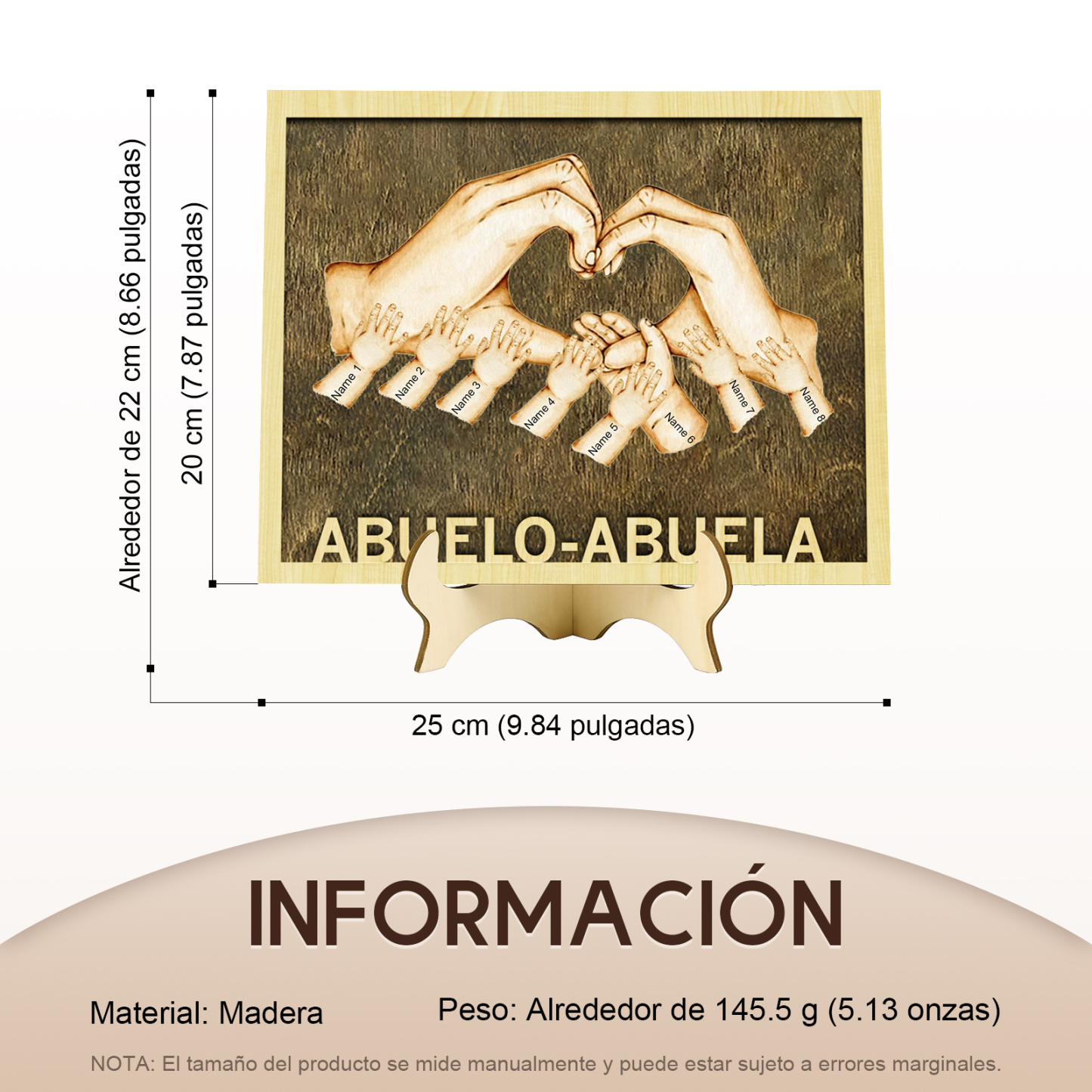 A mi abuela/abuelo-Adorno 2-8 nombres personalizados decoración de madera mano con mano-Jessemade ES