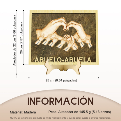 A mi abuela/abuelo-Adorno 2-8 nombres personalizados decoración de madera mano con mano-Jessemade ES