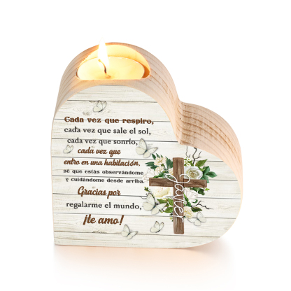 Navidad en el paraíso-Candelero de corazón en memoria de ser querido personalizado con nombre de madera sin vela-Jessemade ES