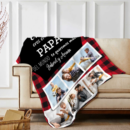 A mi padre de hij@s-Manta de buen calidad personalizada con 1 nombre, 1 texto y 6 fotos-Jessemade ES