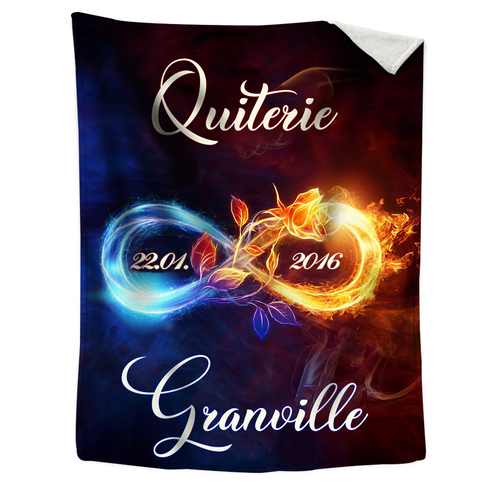 Pareja-Manta de buen calidad de infinito de rosa personalizada con nombres y fecha-Jessemade ES