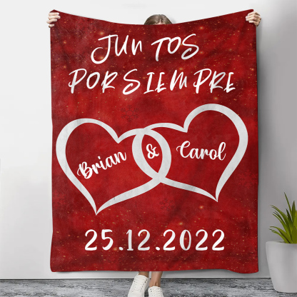 Pareja-Manta de buen calidad de corazones conectados personalizada con nombres y fecha-Jessemade ES