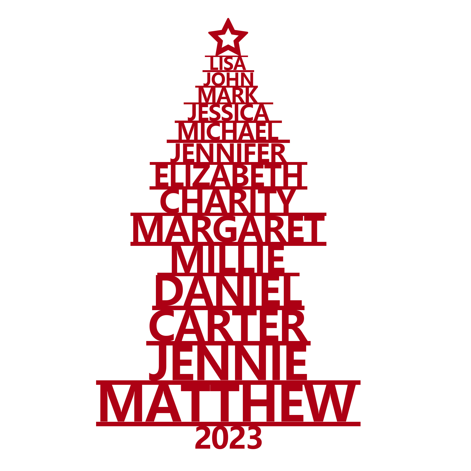 Navidad-Ornamento navideño de madera árbol de nombres con 14 nombres y año personalizados