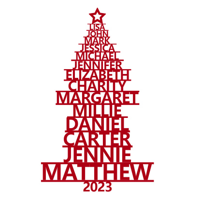 Navidad-Ornamento navideño de madera árbol de nombres con 14 nombres y año personalizados