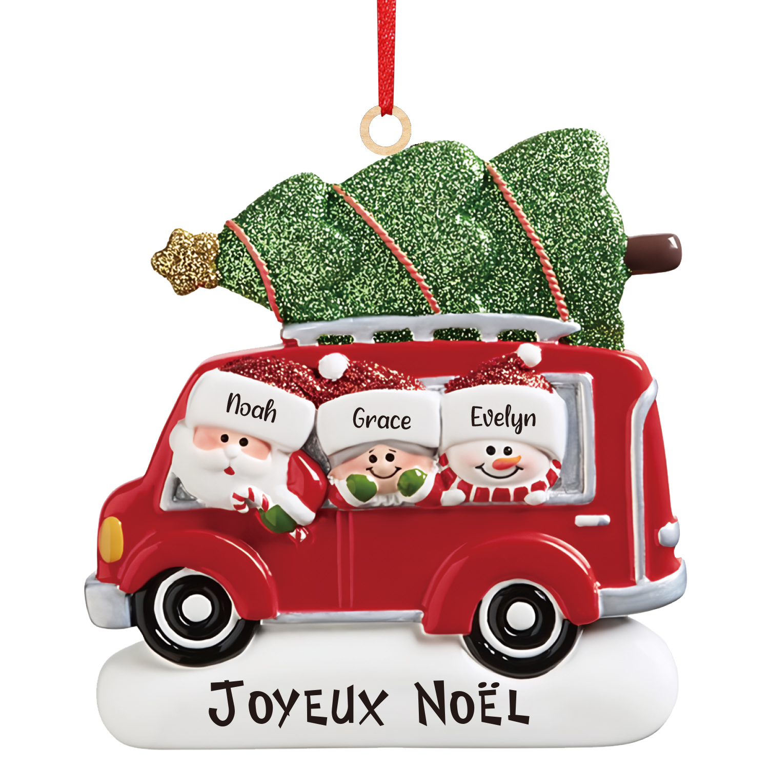 Navidad-Ornamento muñecos navideño de madera Papá Noel y niños texto y 3 nombres personalizados adorno del árbol-Jessemade ES