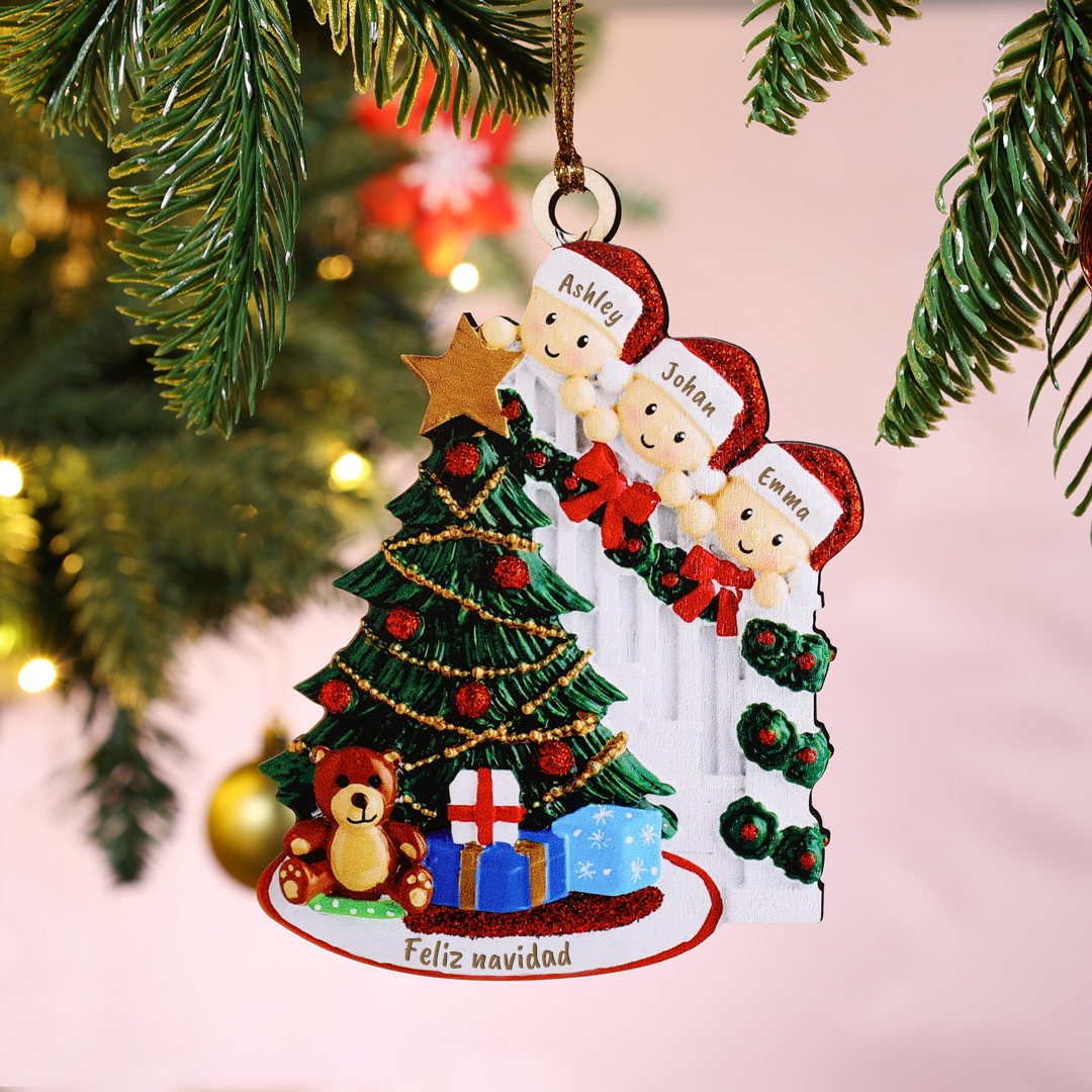 Navidad-Ornamentos con muñecos familia 3 nombres personalizados con te