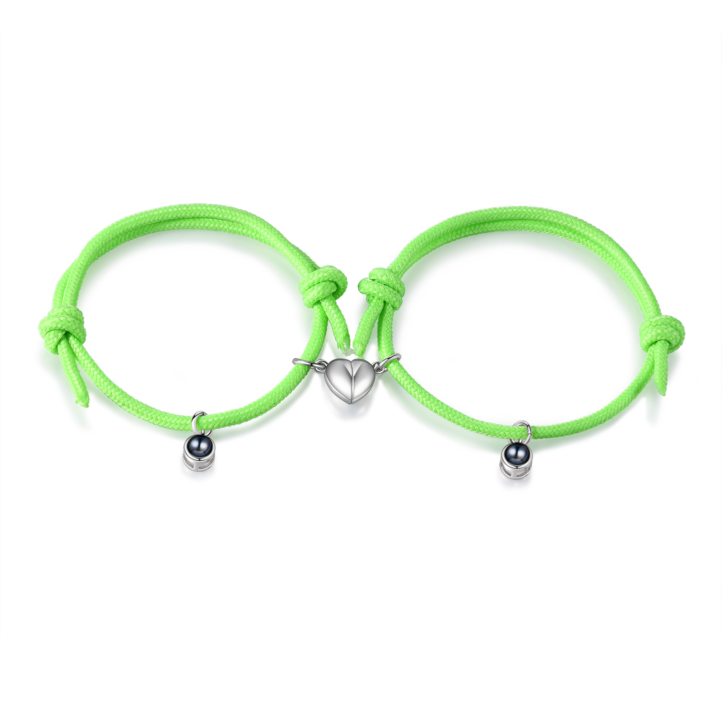 Pulsera de cuerda fluorescentepara pareja con proyección de foto con dije de corazón magnético-Jessemade ES