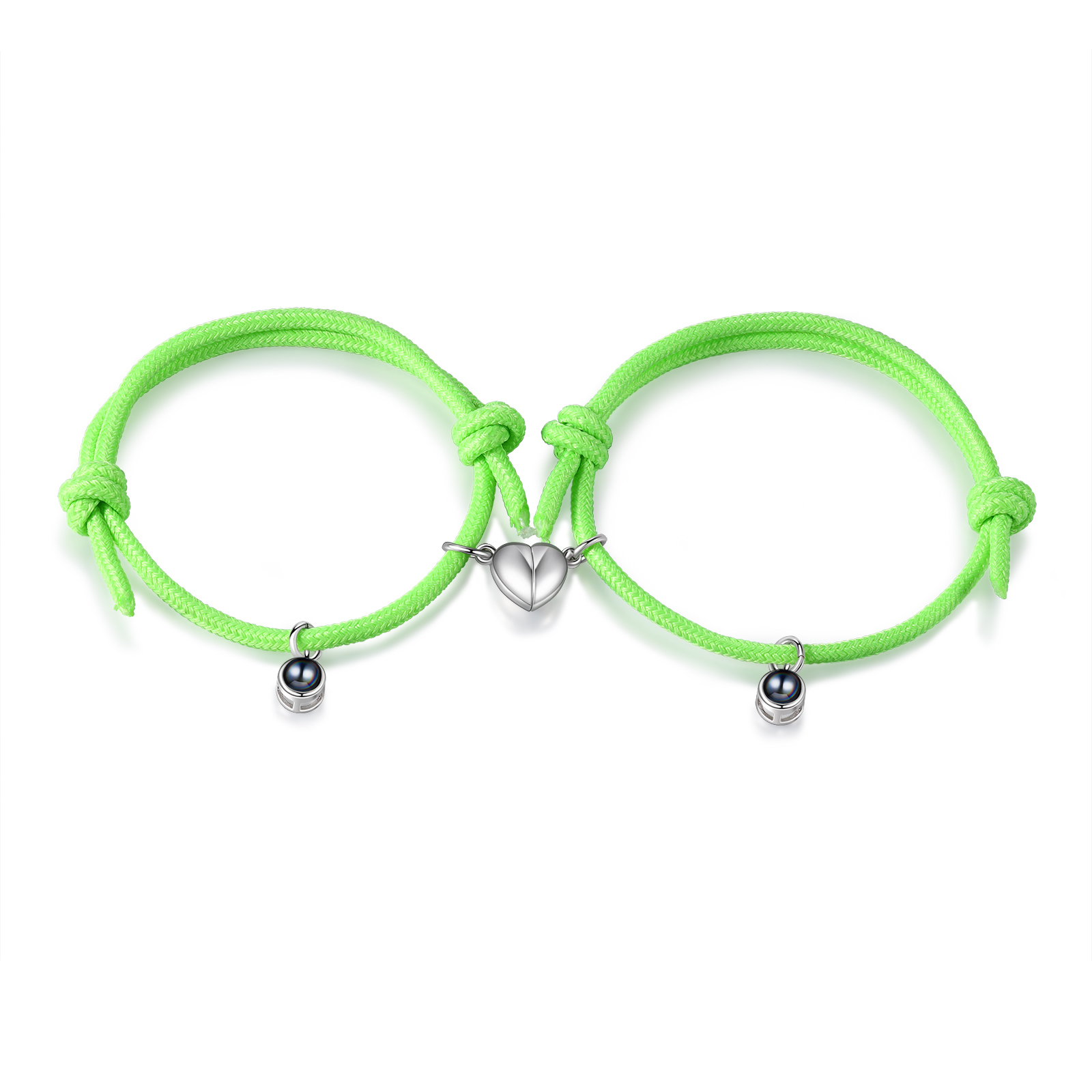 Pulsera de cuerda fluorescentepara pareja con proyección de foto con dije de corazón magnético-Jessemade ES