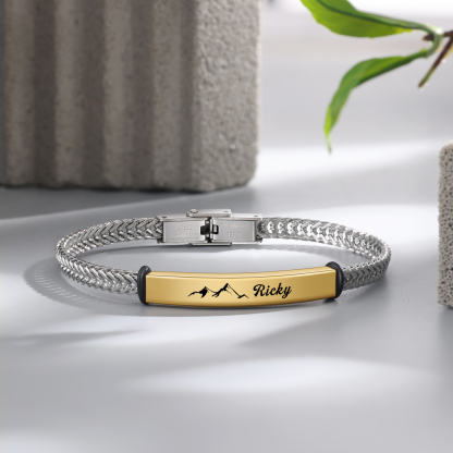 Pulsera de Cadena con Placa de Montaña Nombre Personalizado-Jessemade ES