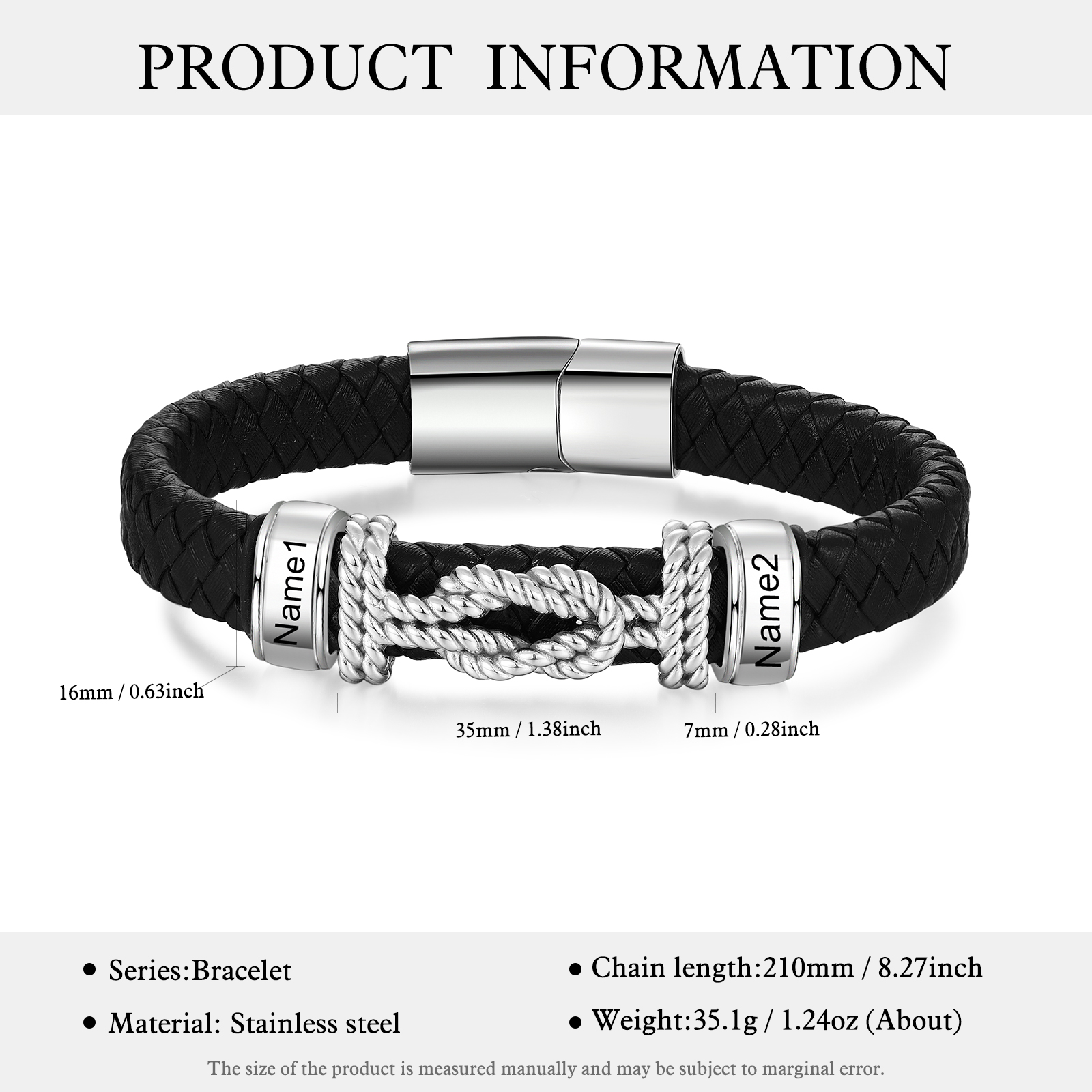 2-4 Nombres Personalizados Pulsera de Cuero Infinito de Acero Inoxidable-Jessemade ES