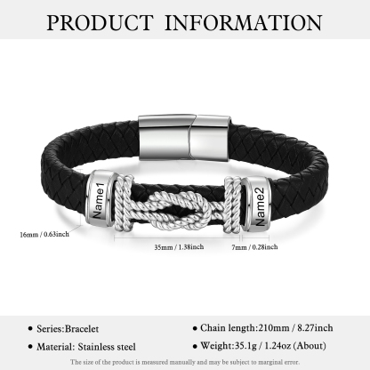 2-4 Nombres Personalizados Pulsera de Cuero Infinito de Acero Inoxidable-Jessemade ES