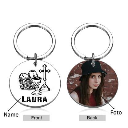 Comunión-Llavero con icono de comunión 1 foto y 1 nombre personalizados-Jessemade ES