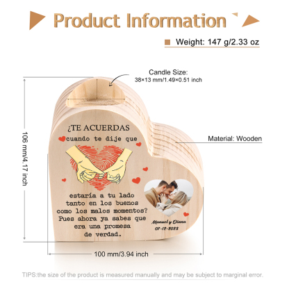 Candelero de madera dedos cogidos para pareja sin vela personalizado con texto, fecha y foto-Jessemade ES