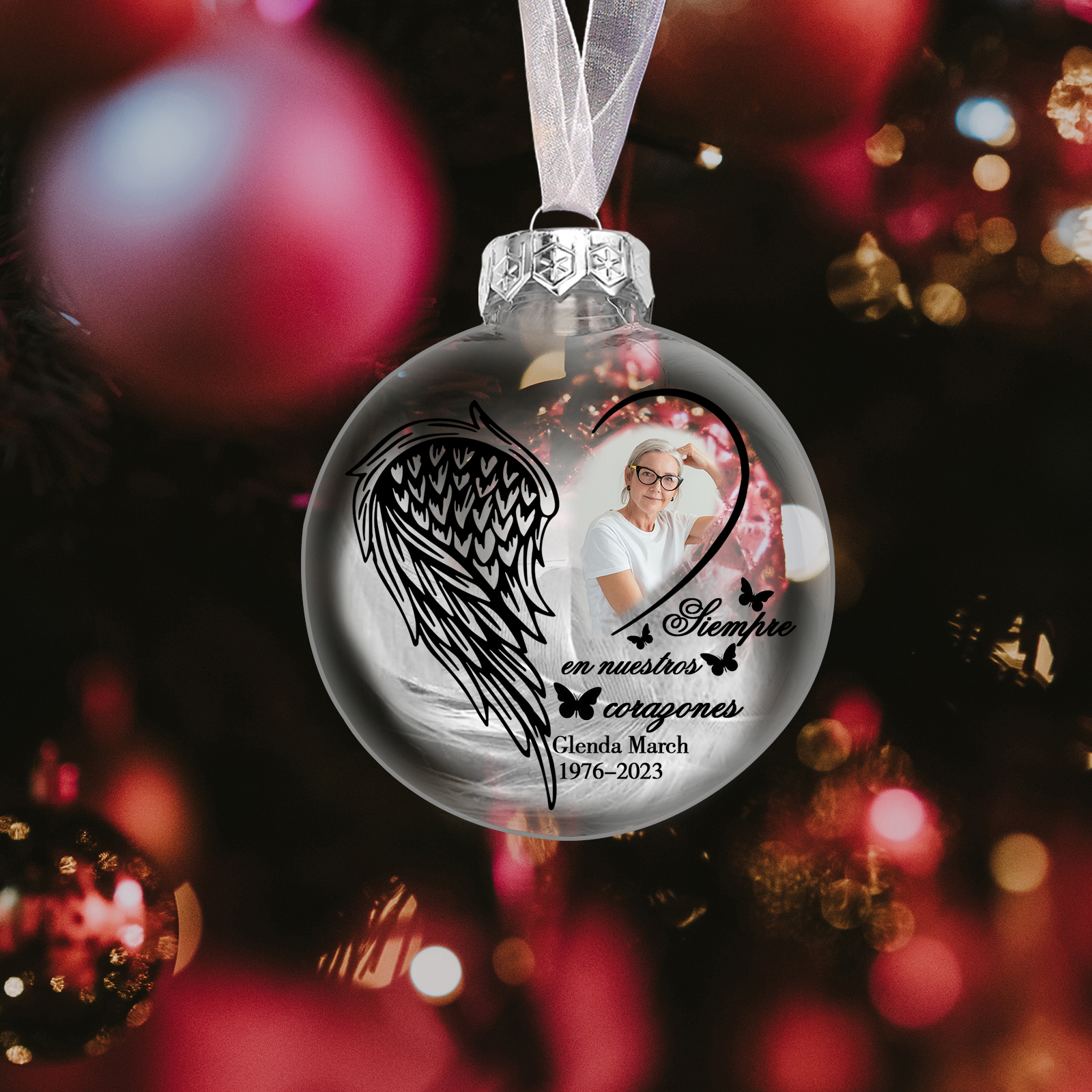 Bola navideña conmemorativa Adorno de Navidad 1 nombre, 1 foto y años personalizados con pluma -Jessemade ES