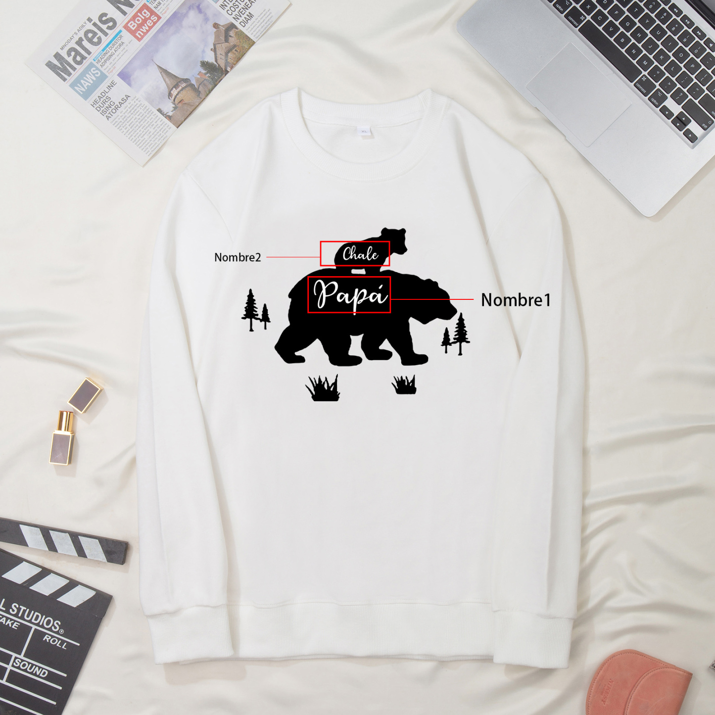 Familia-Sudadera "Oso y sus bebés" 2 nombres personalizados-Jessemade ES