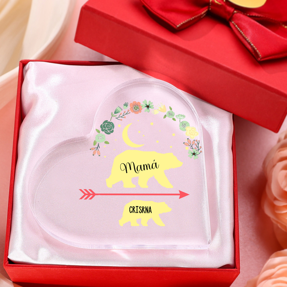 A mi mamá-Placa de acrílico en forma de corazón osos 1-6 nombres personalizados-Jessemade ES
