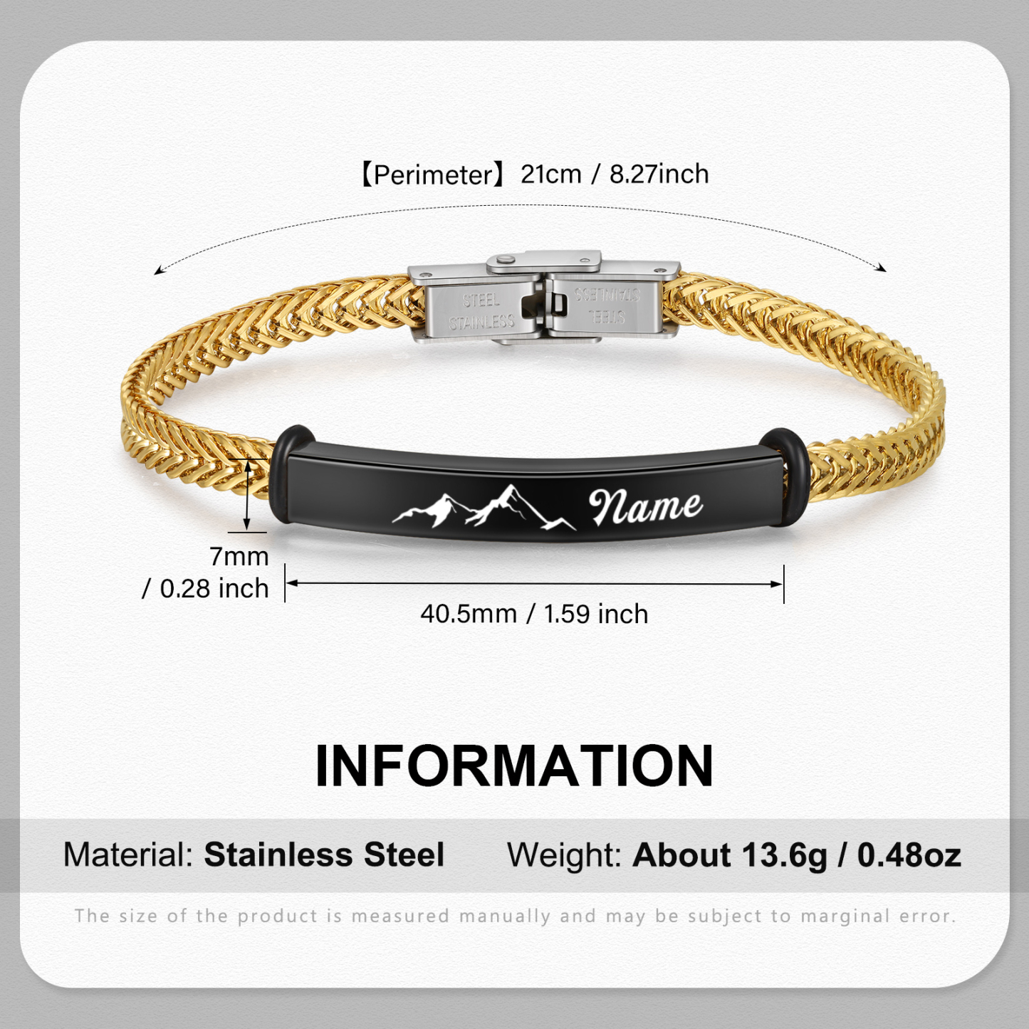 Pulsera de Cadena con Placa de Montaña Nombre Personalizado-Jessemade ES