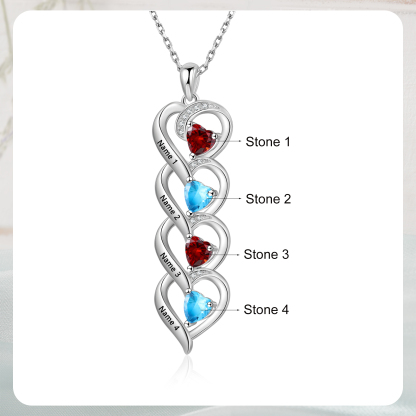 Collar de cuatro corazones con 4 nombres y piedras de nacimiento personalizados-Jessemade ES
