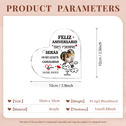 Valentín-Placa de acrílico en forma de corazón aniversario con foto, número, fecha y nombres personalizados-Jessemade ES