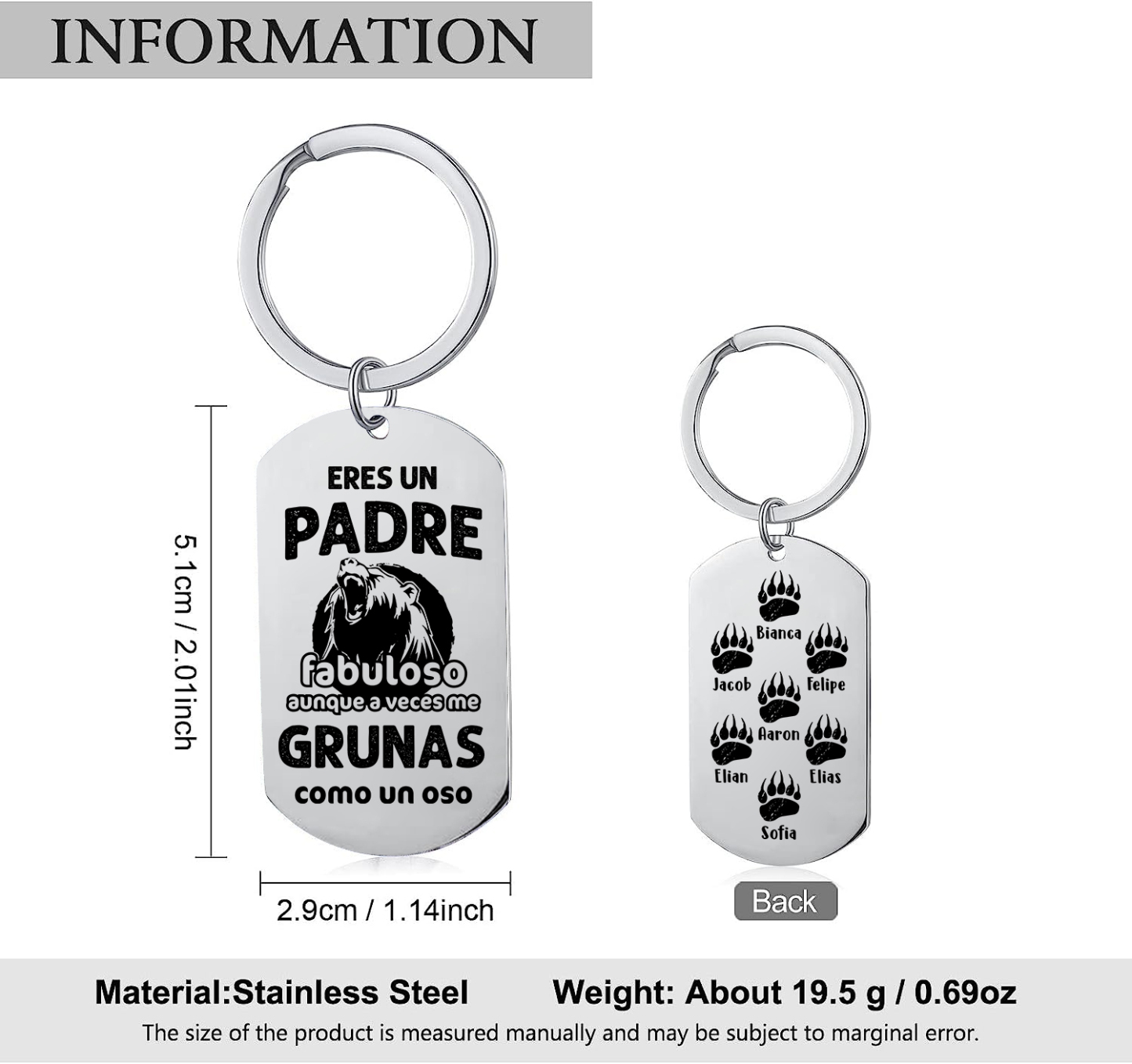 A mi papá-Llavero 1-7 Nombres Personalizados PADRE FABULOSO-Jessemade ES