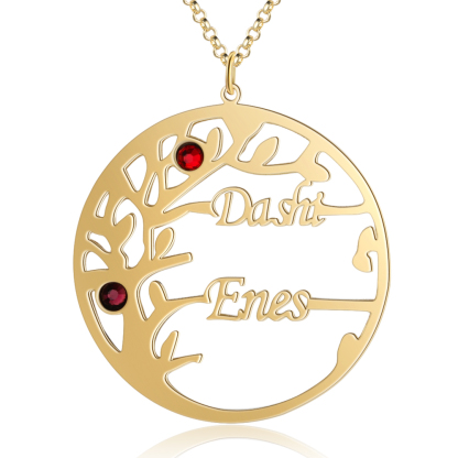 Collar de plata 925 Árbol de la Vida Árbol Genealógico 2 nombres y 2 piedras de nacimiento-Jessemade ES