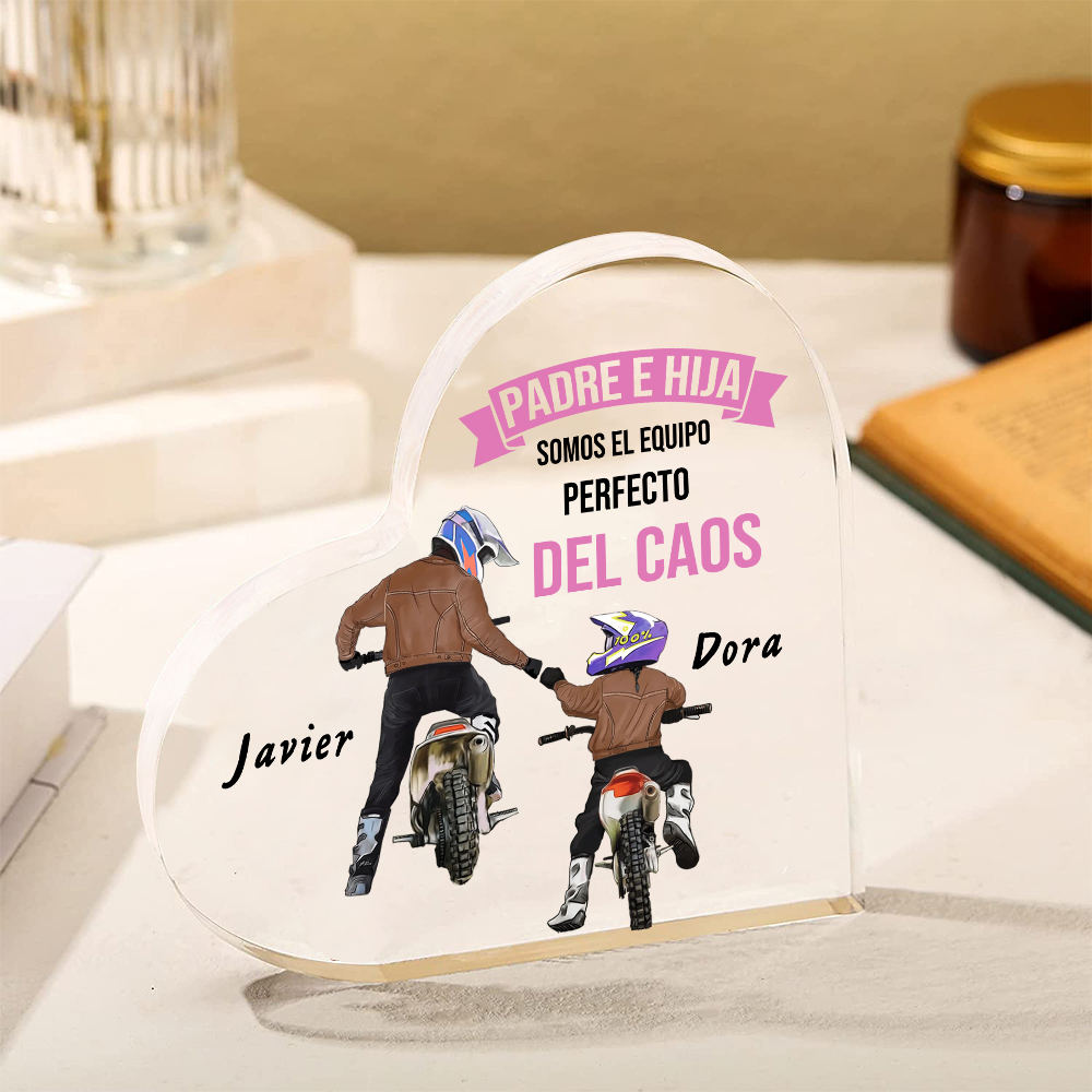 Placa de acrílico en forma de corazón papá e hija con 2 nombres personalizados-Jessemade ES