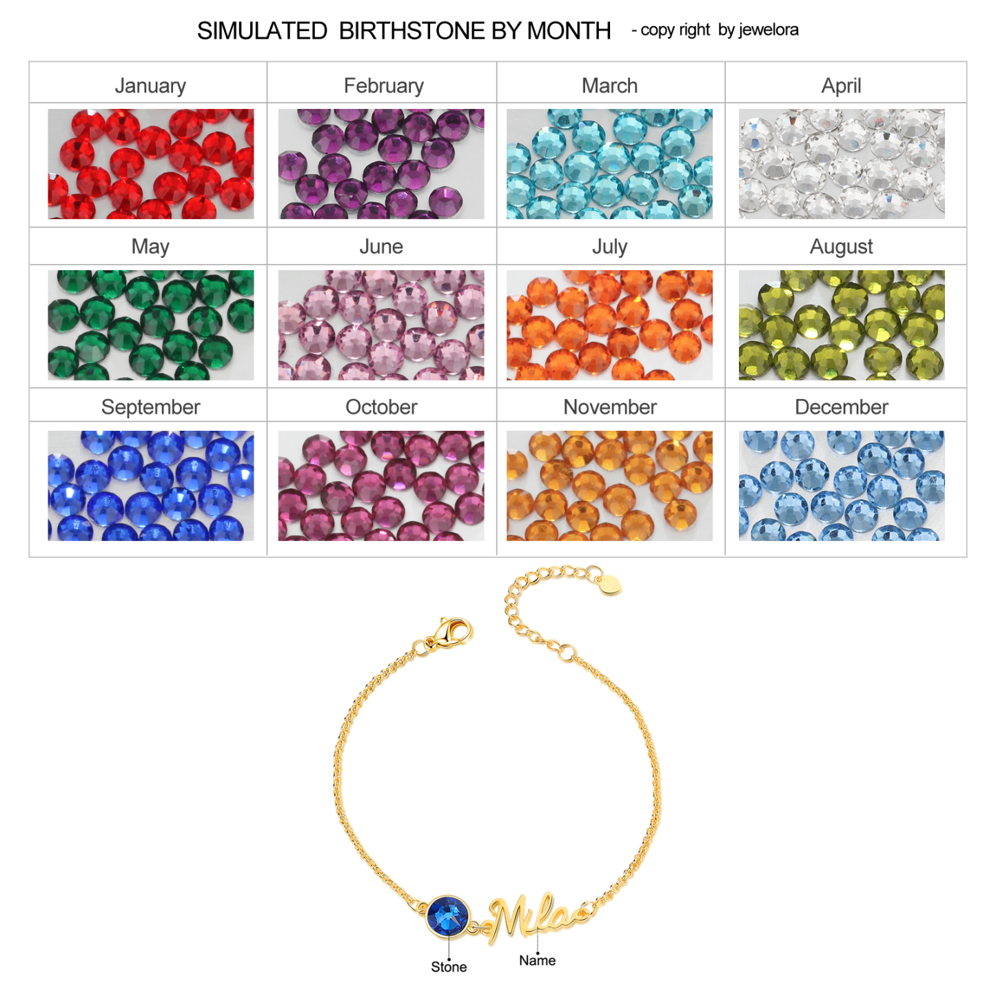 Pulsera personalizada de 1-5 nombres con 1-5 piedras de nacimiento-Jessemade ES