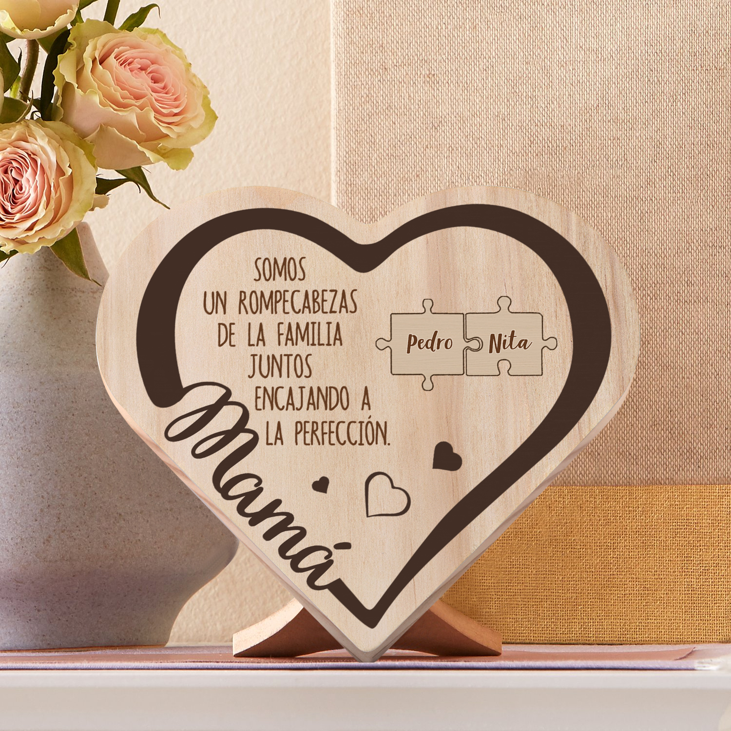 Adorno personalizado con 2-6 nombres decoración de madera en forma de corazón para mi mamá-Jessemade ES