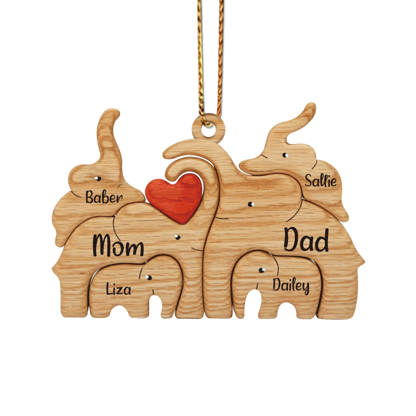 Navidad-Ornamento muñecos navideño de madera familia de elefantes 6 nombres personalizados adorno del árbol-Jessemade ES