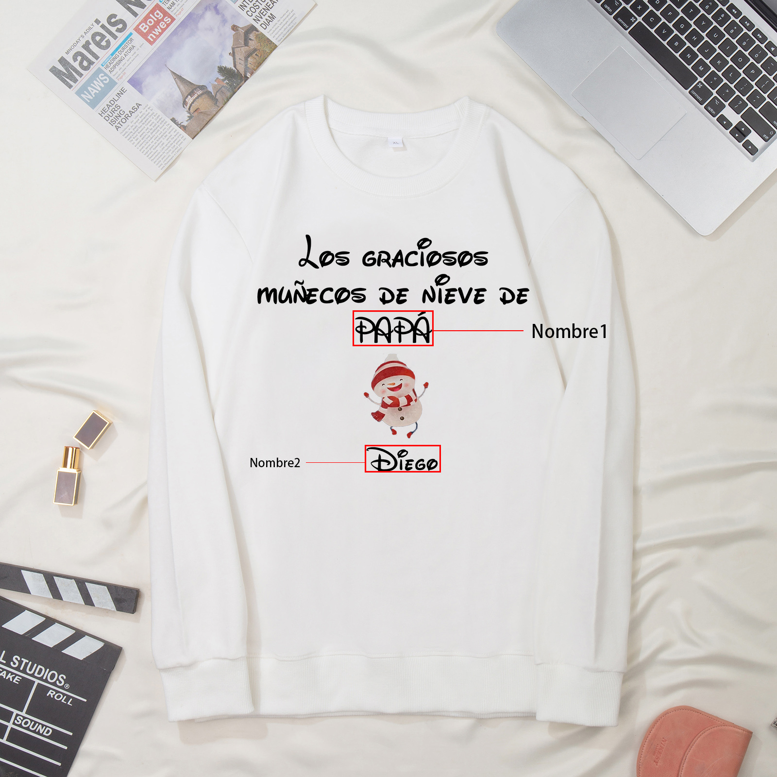 Familia-Sudadera "Muñecos de nieve" 2 nombres personalizados-Jessemade ES