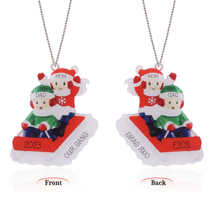 Navidad-Ornamentos Navideños de Acrílico Carro de Esquí 2 Nombres con Texto y Año Personalizados