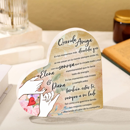 Placa de acrílico en forma de corazón para amiga con 2 nombres personalizados-Jessemade ES