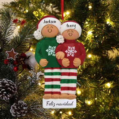 Navidad-Ornamento muñecos navideño de madera 2 nombres y 1 texto personalizados adorno del árbol