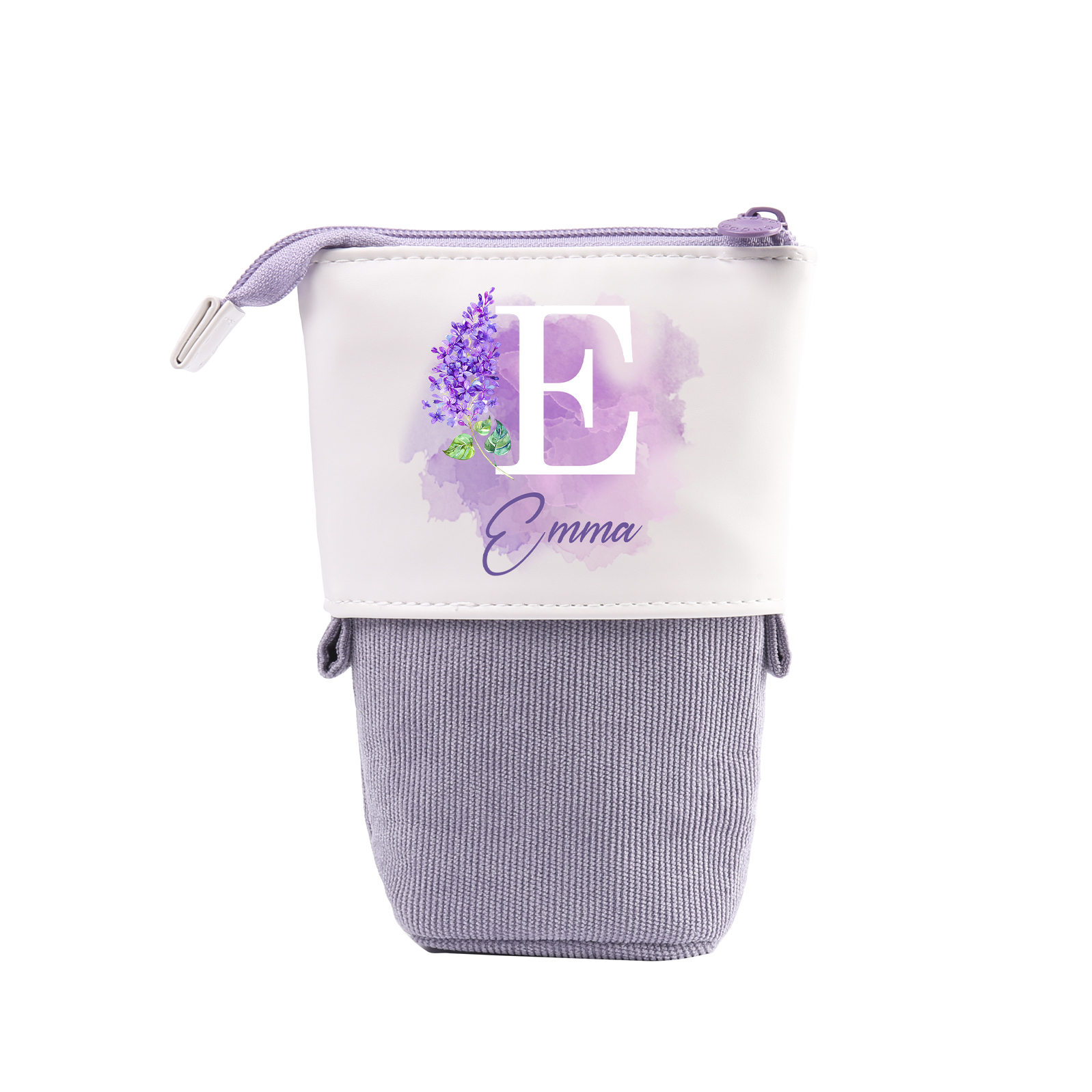 Estuche personalizado con nombre, letra y flor de nacimiento con diseños coloridos para niños