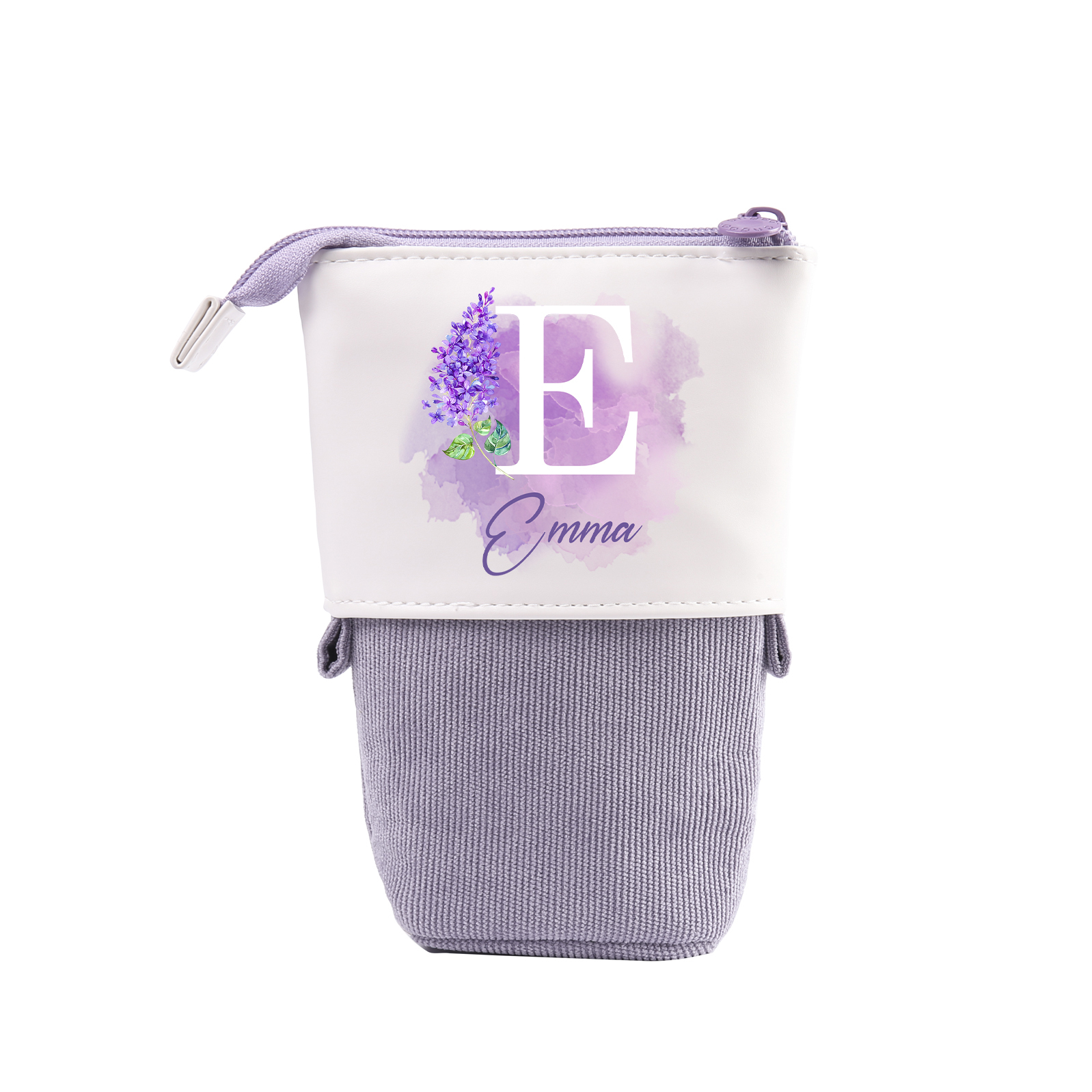 Estuche personalizado con nombre, letra y flor de nacimiento con diseños coloridos para niños