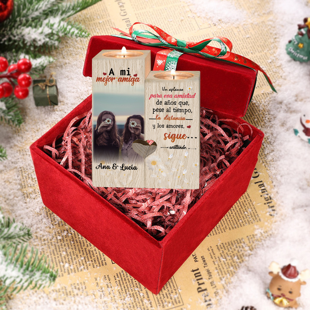 Candelero para amiga de madera de dos piezas sin candela con nombres personalizados-Jessemade ES